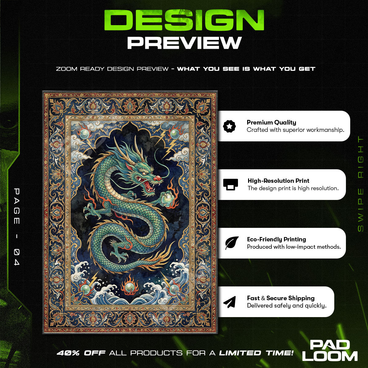 Azure Dragon Pearl Chinese Mythology Area rug — main product view
