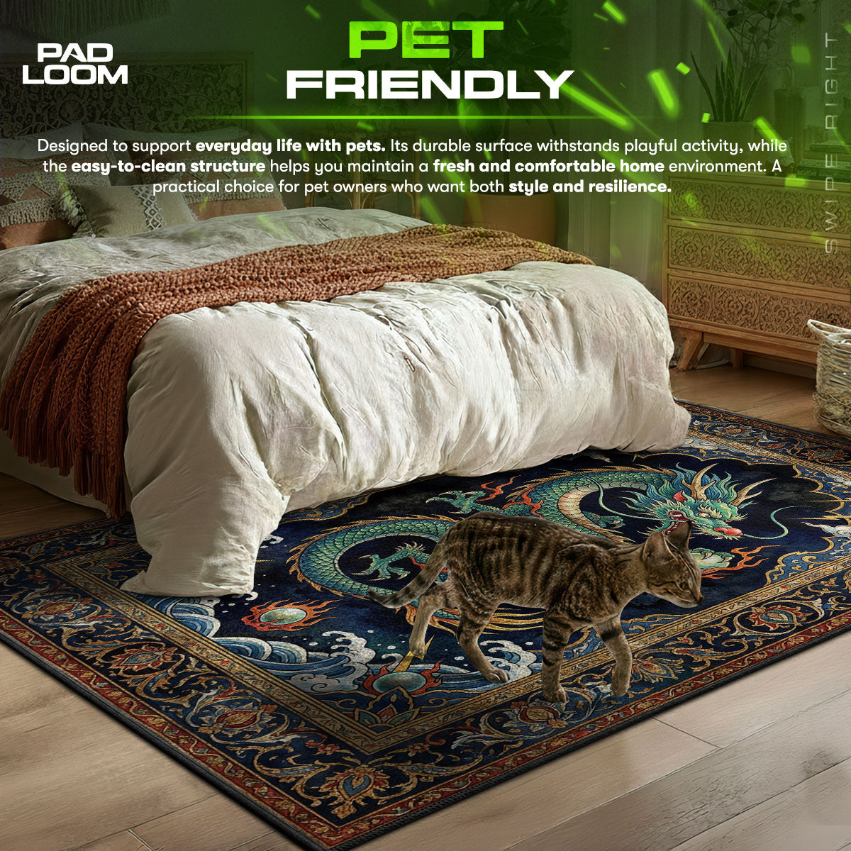 Azure Dragon themed area rug for home decor fans