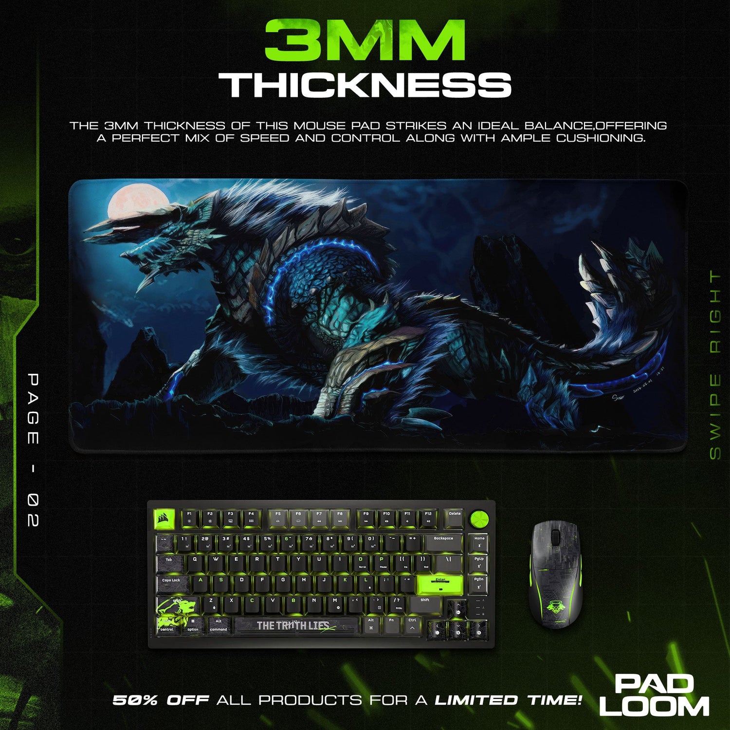 Azure Rathalos Night Stance Mouse Pad, Game Monster Hunter Desk Mat Padloom