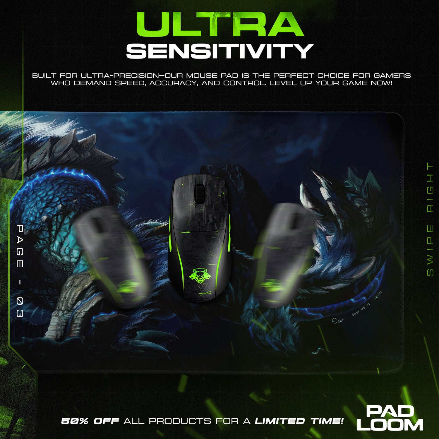 Azure Rathalos Night Stance Mouse Pad, Game Monster Hunter Desk Mat Padloom