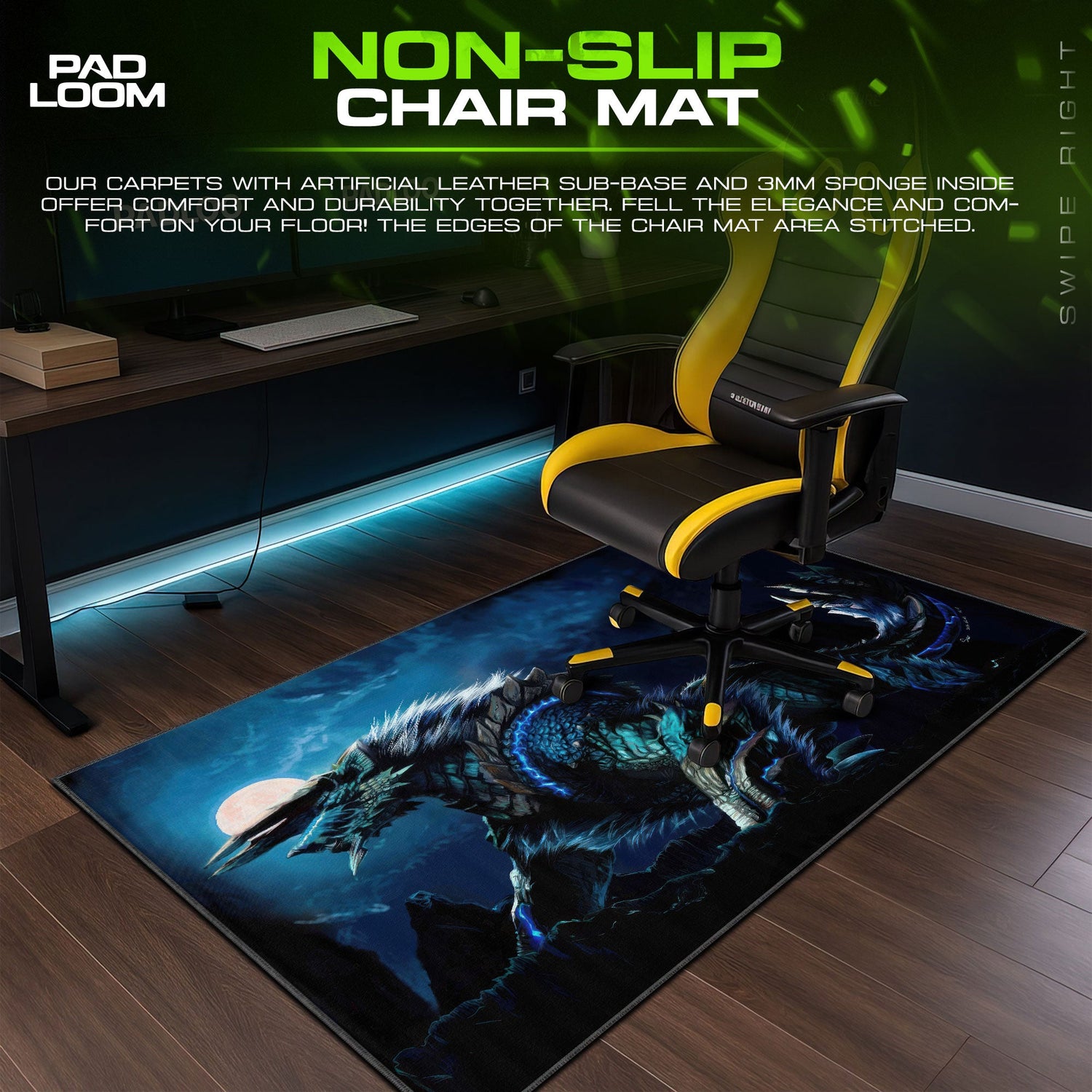 Azure Rathalos Night Stance Mouse Pad, Game Monster Hunter Desk Mat Padloom