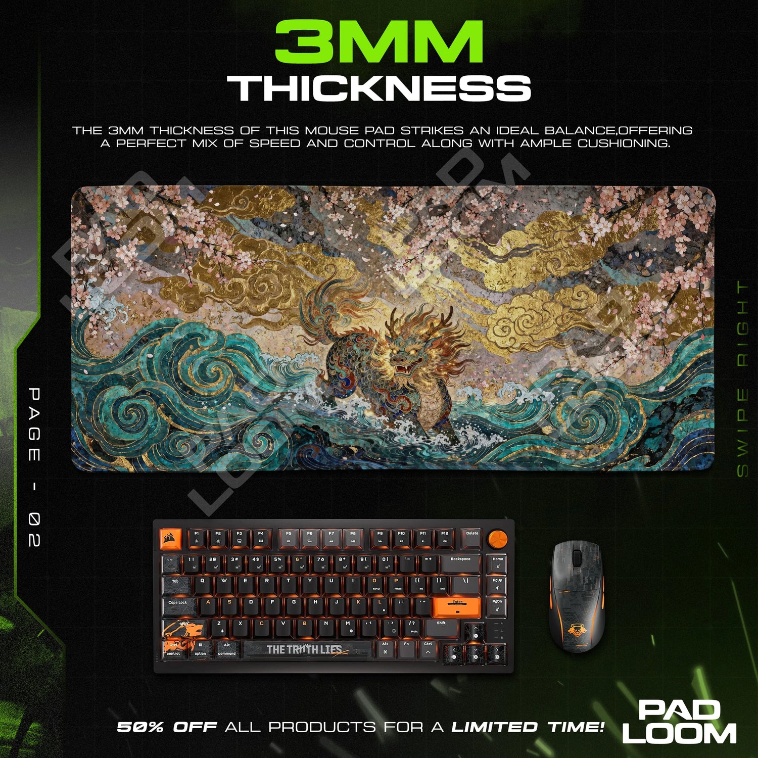 Azure Tide Dragon Mouse Pad - Chinese Art Desk Mat