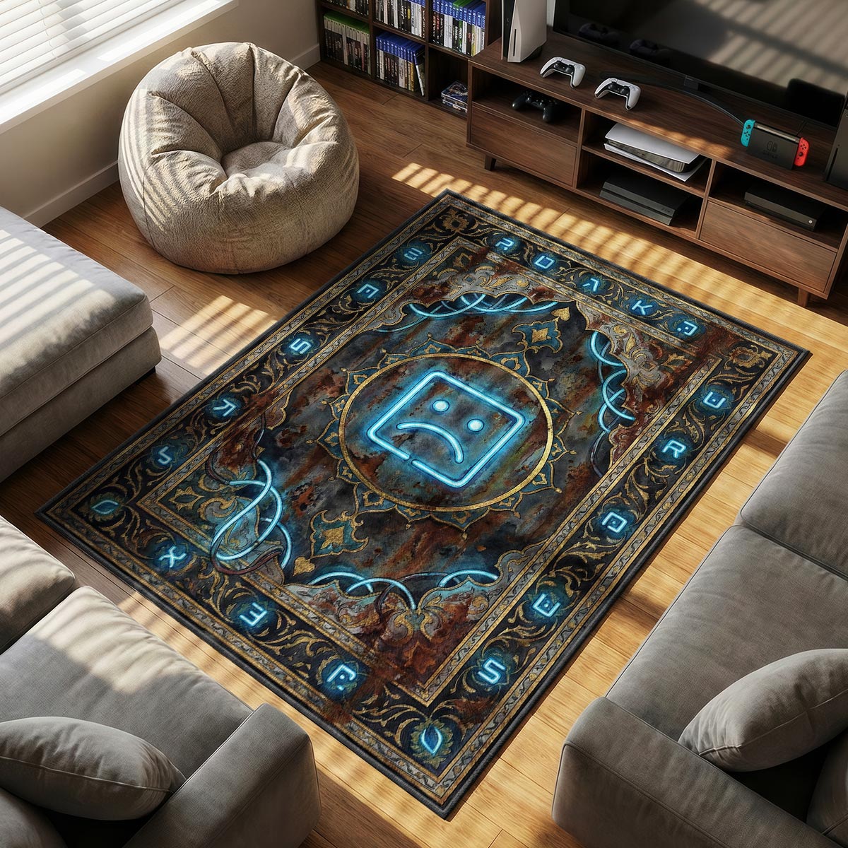 B Red themed area rug for home decor fans