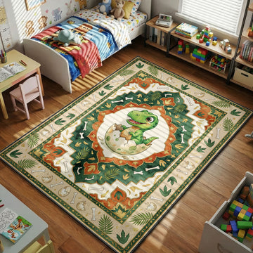 cute baby dinosaur hatching egg kids bedroom area rug