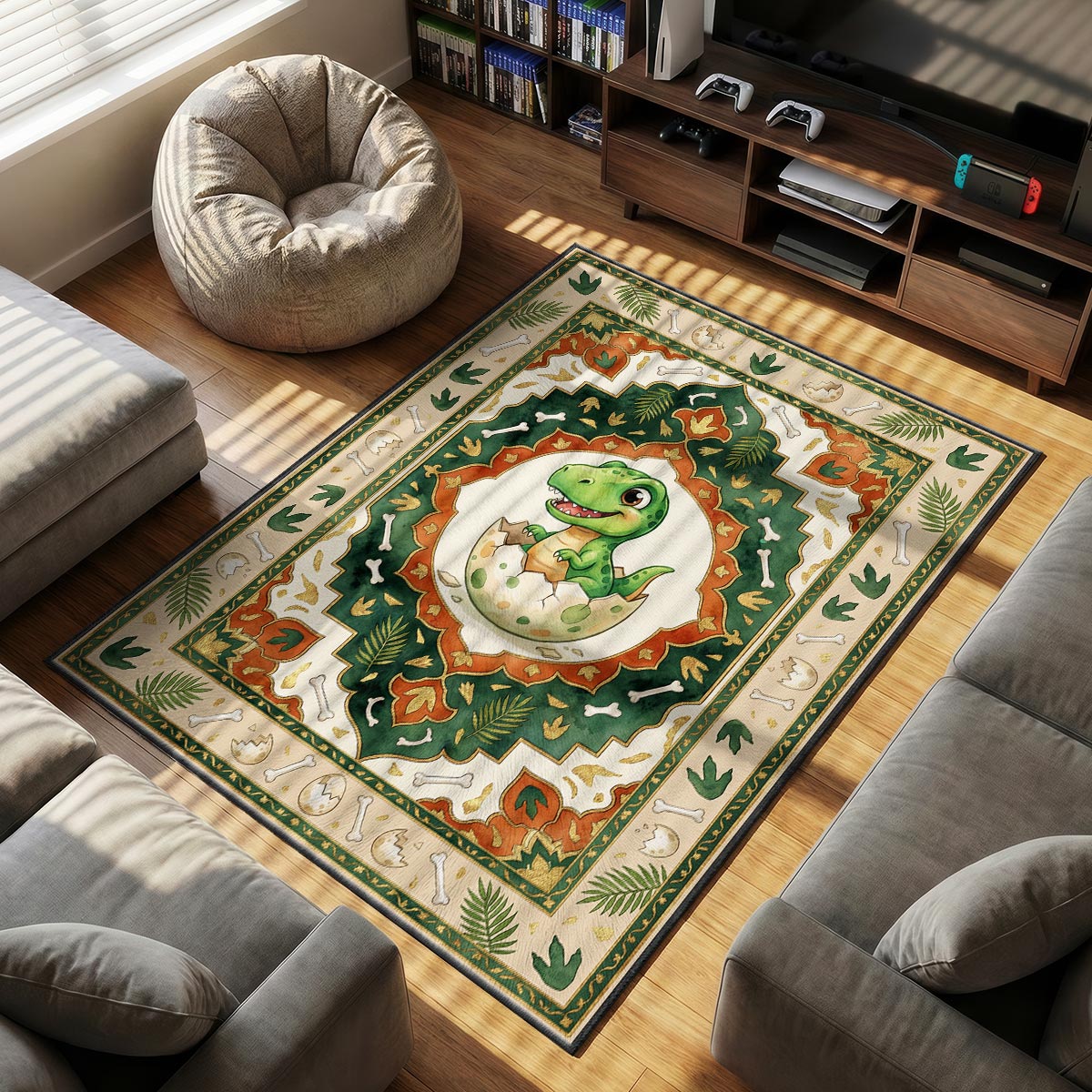 Baby Dinosaur themed area rug for home decor fans