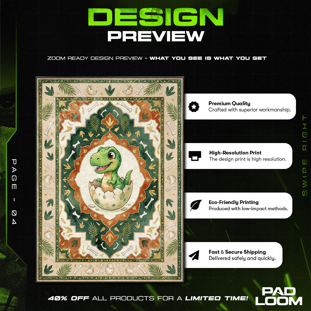 Floor character design printed on rug