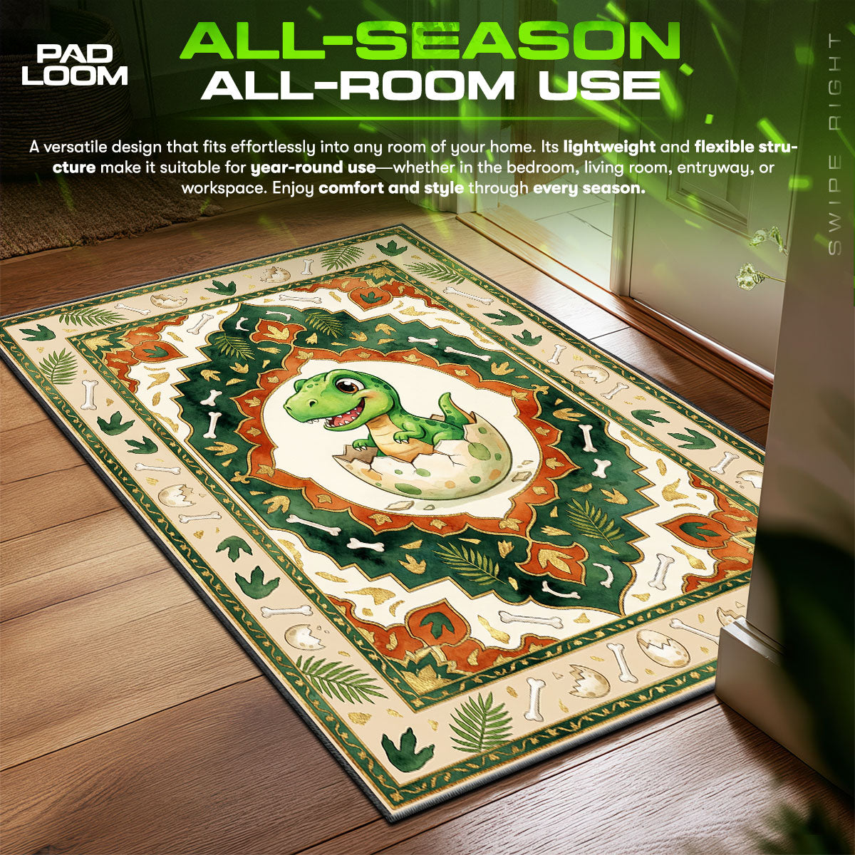 Baby Dinosaur Hatching Kids Floor fan rug — premium quality print