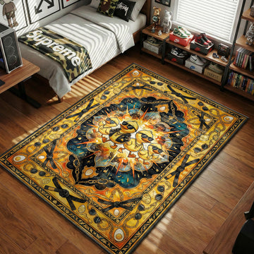 Baby Ducks Regular Show area rug with sunglasses and explosion on yellow black tapestry