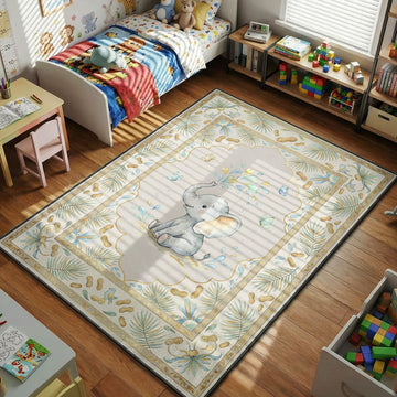 cute baby elephant butterflies nursery kids bedroom area rug
