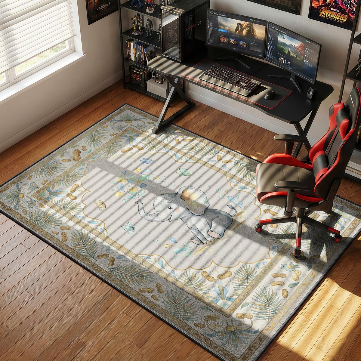 Baby Elephant Butterflies Rug - Kids Floor Mat
