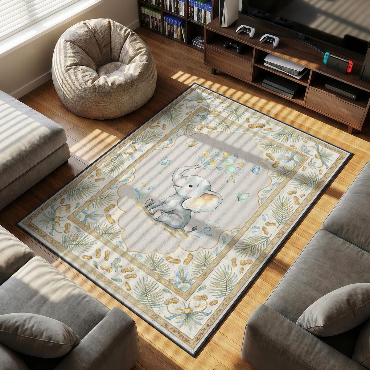 Baby Elephant Butterflies Rug - Kids Floor Mat