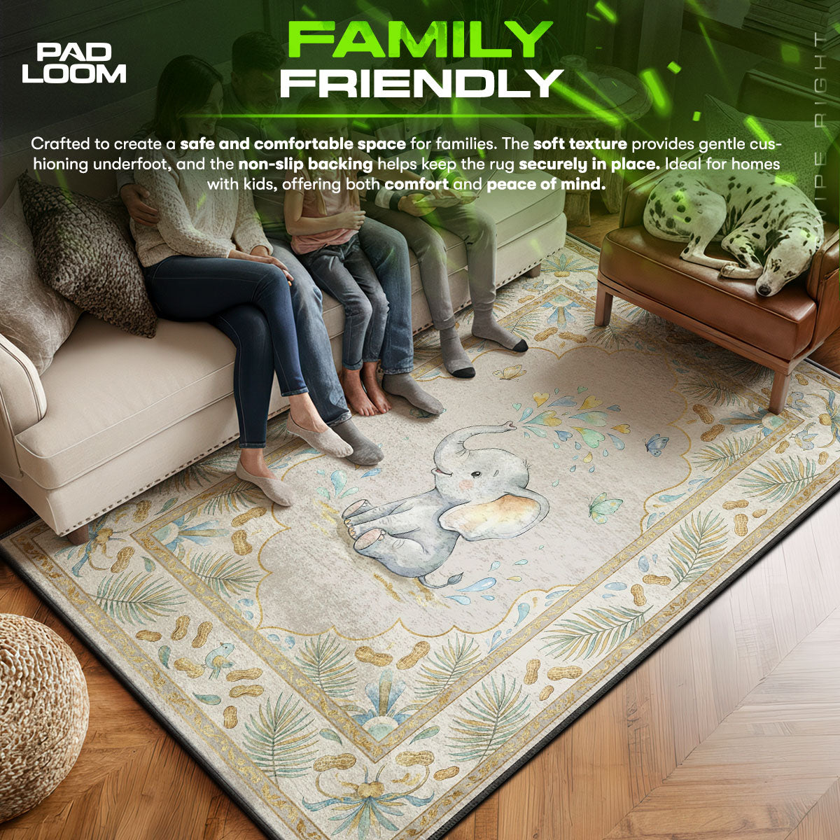 Baby Elephant Butterflies Rug - Kids Floor Mat
