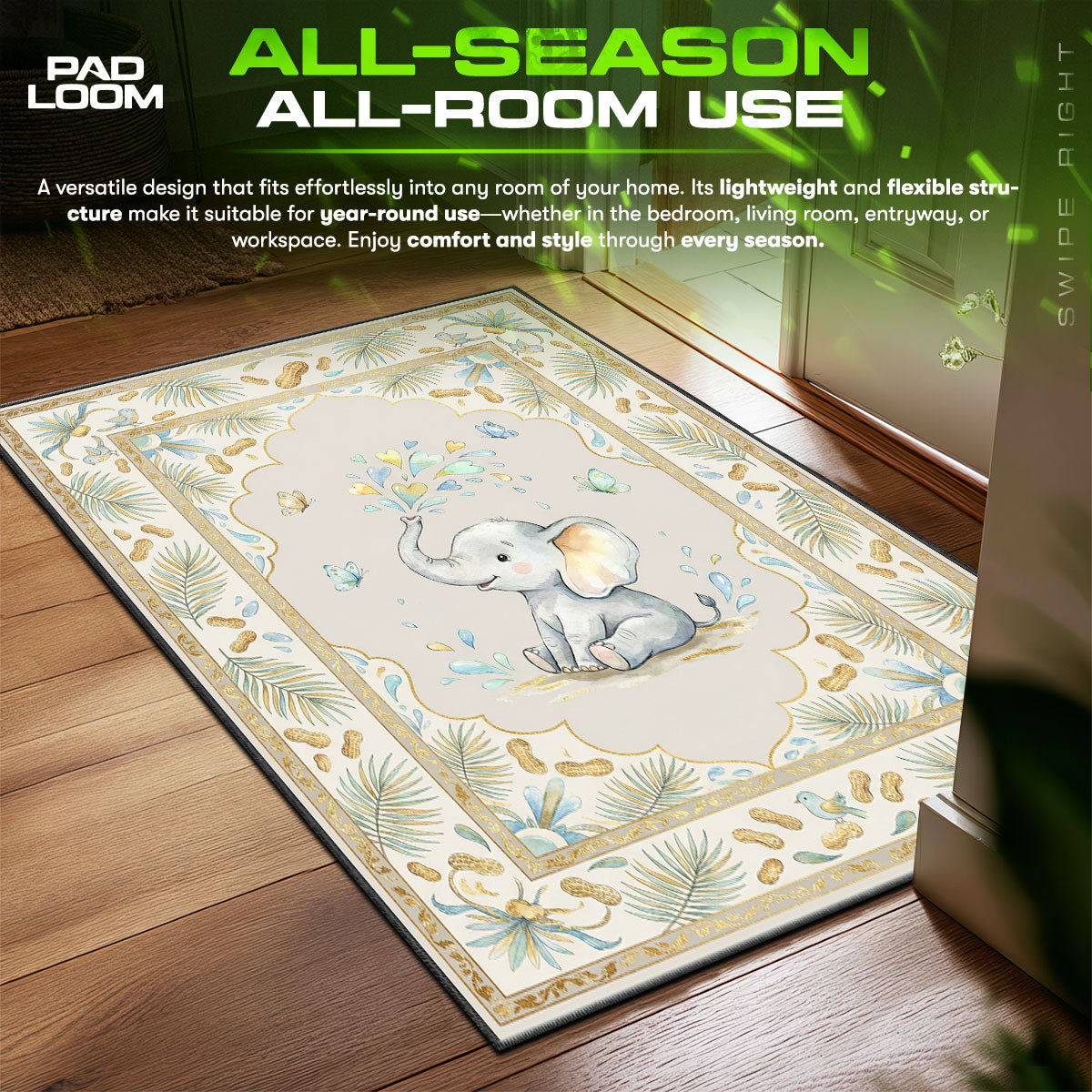 Baby Elephant Butterflies Rug - Kids Floor Mat