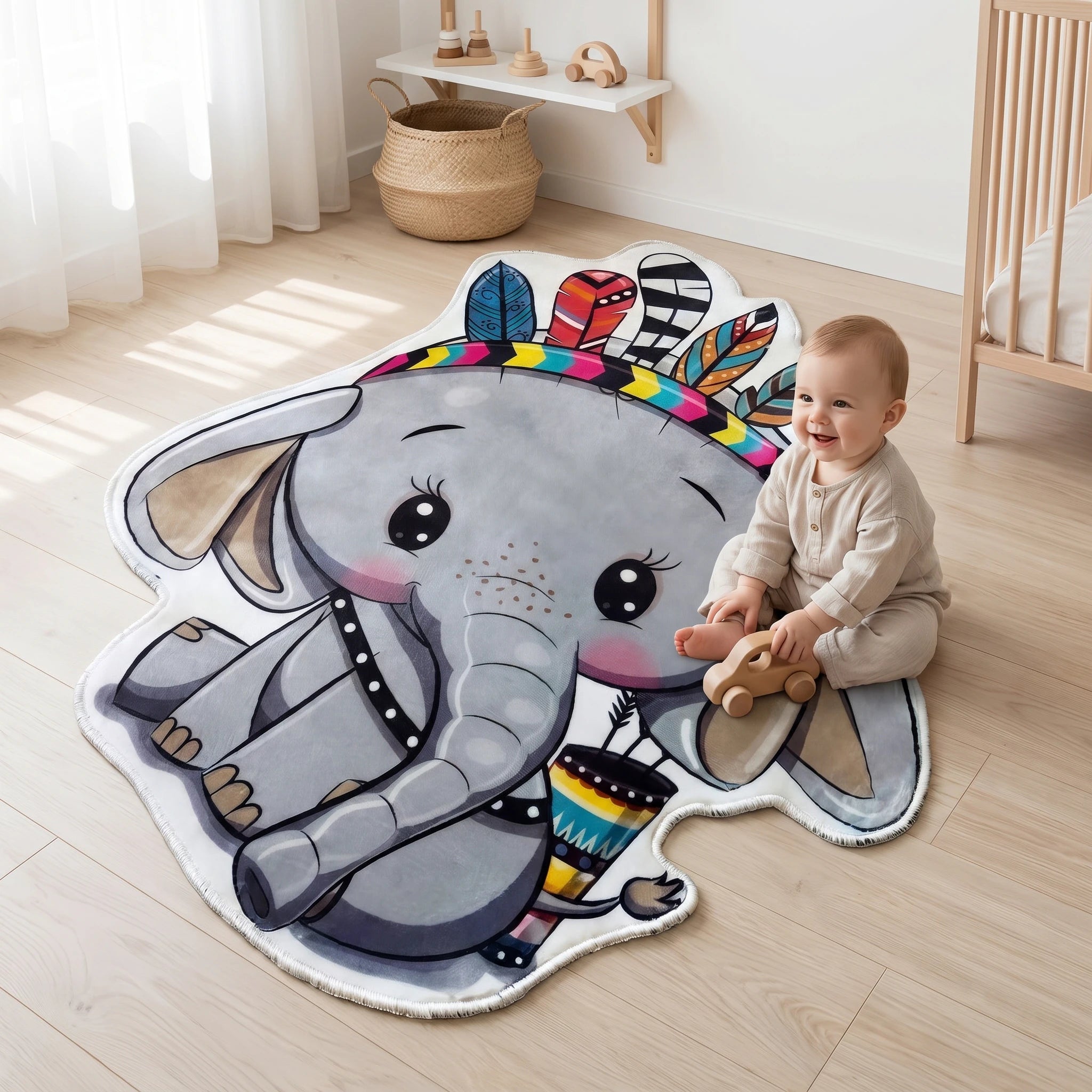 Baby Elephant Rug - Shaped Kids Room Area Rug