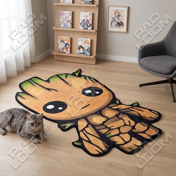 Baby Groot shaped area rug, die-cut gaming room rug