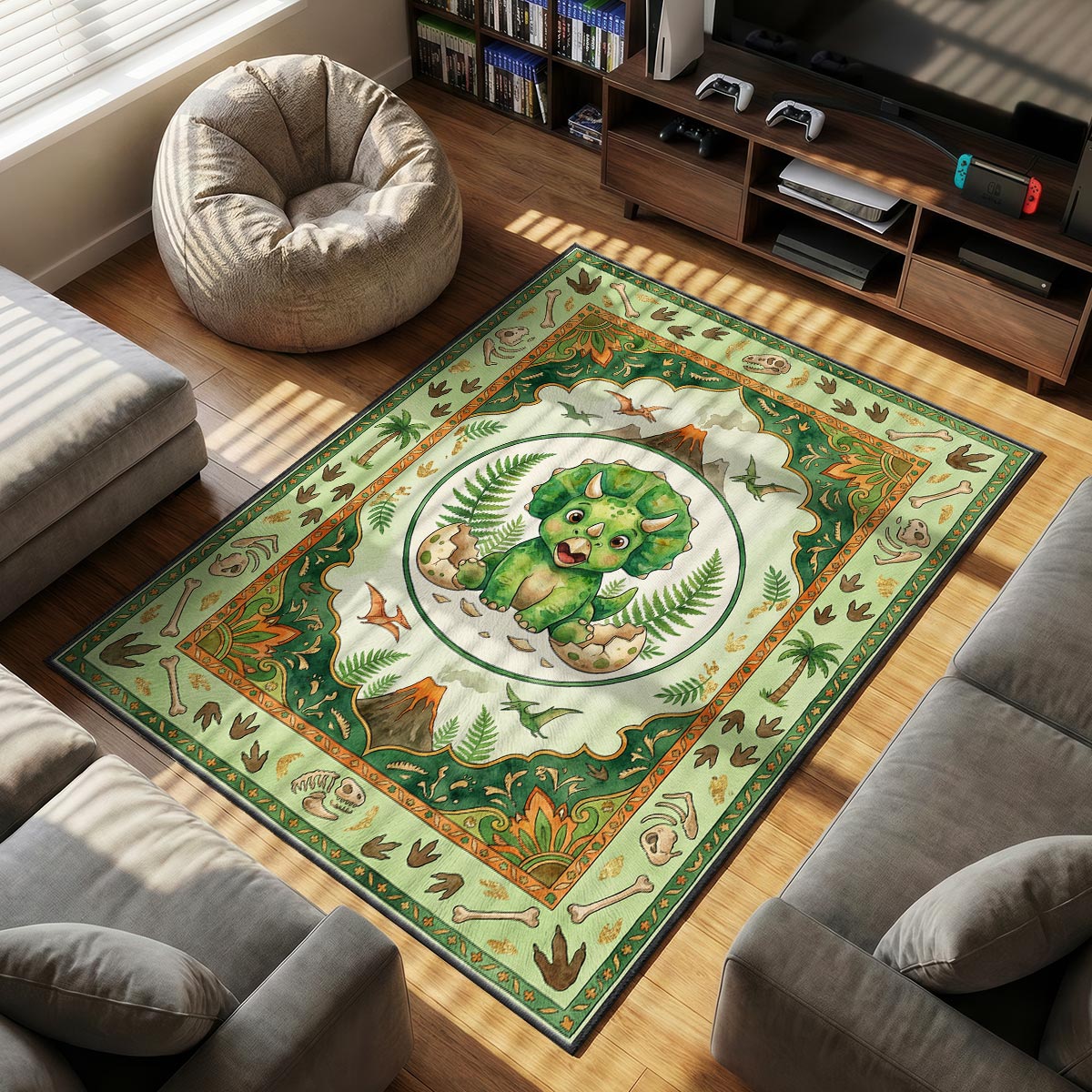 Baby Triceratops Dinosaur Rug - Kids Floor Mat