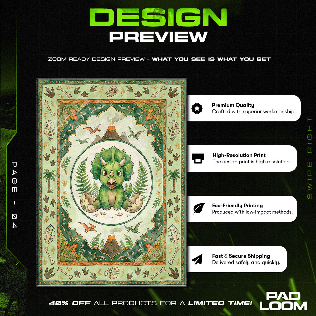 Baby Triceratops Dinosaur Rug - Kids Floor Mat