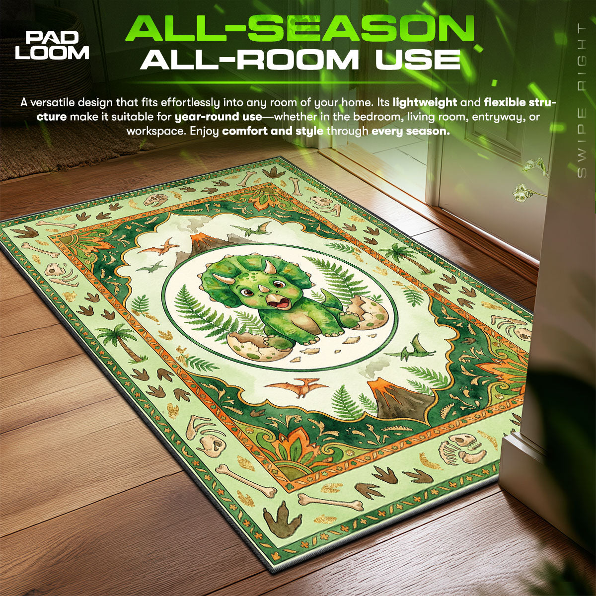 Baby Triceratops Dinosaur Rug - Kids Floor Mat