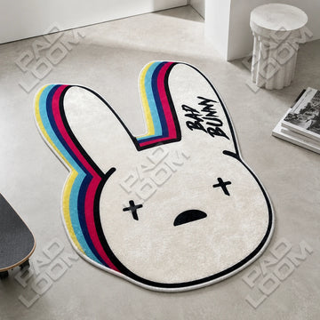 Bad Bunny shaped area rug, die-cut man cave rug
