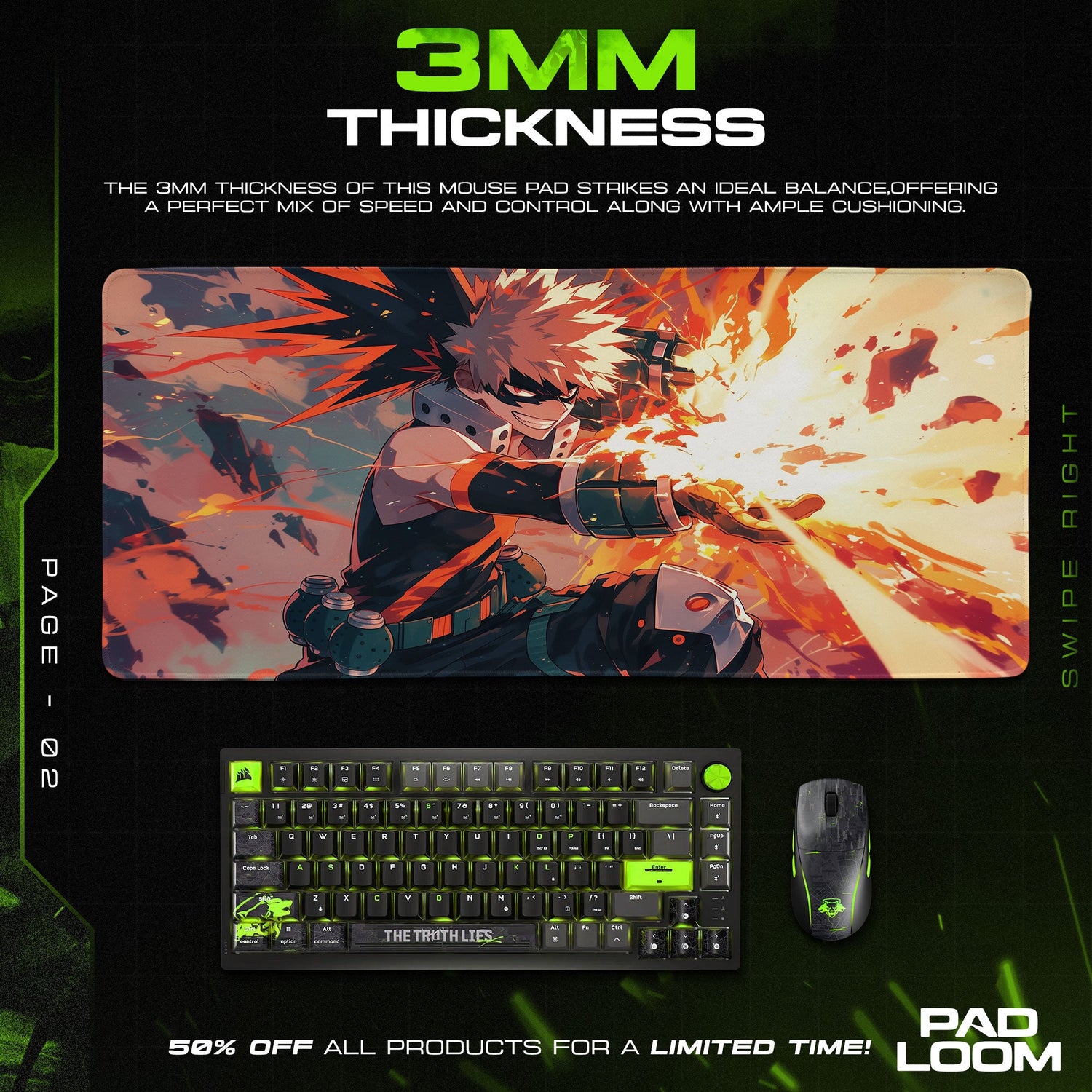 Bakugo Blazing Impact Mouse Pad, Anime Gaming Desk Mat Padloom