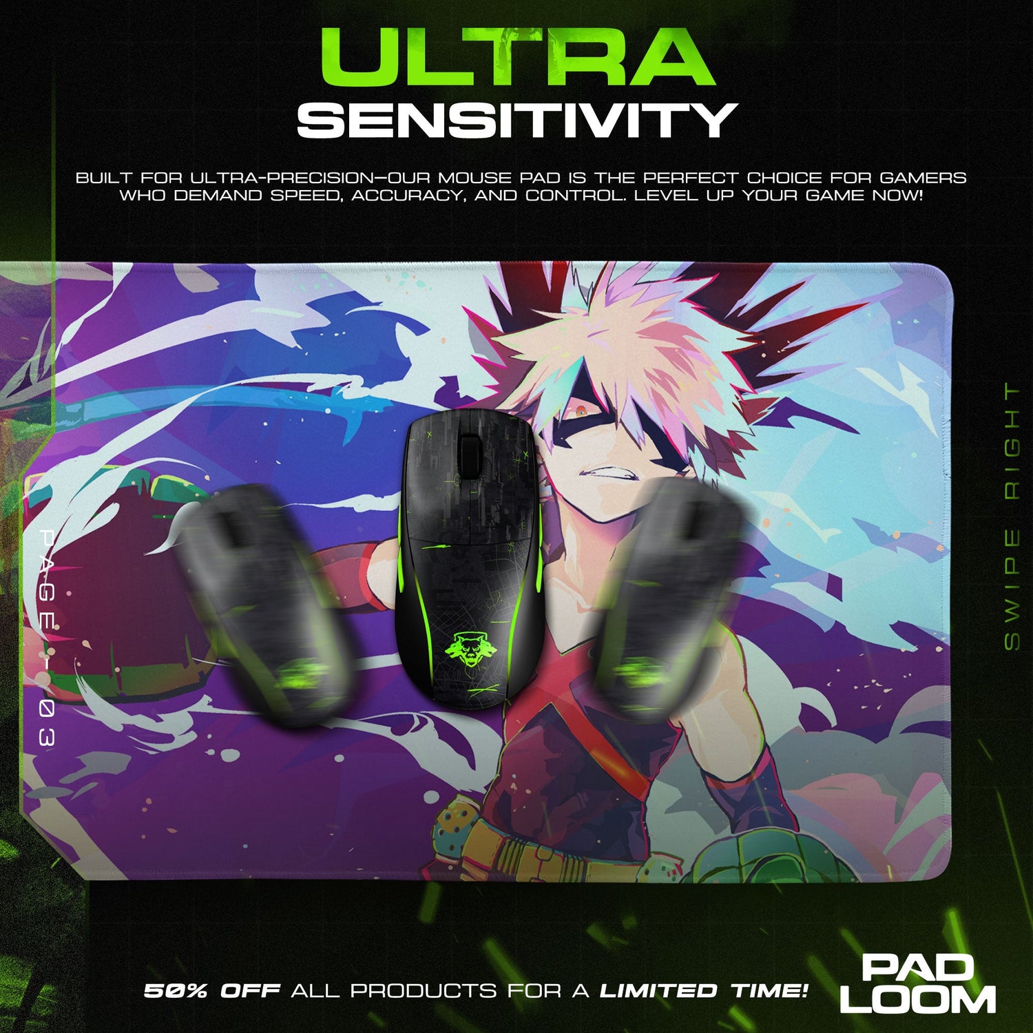 Bakugo Explosion Burst Mouse Pad, Anime Gaming Desk Mat Padloom