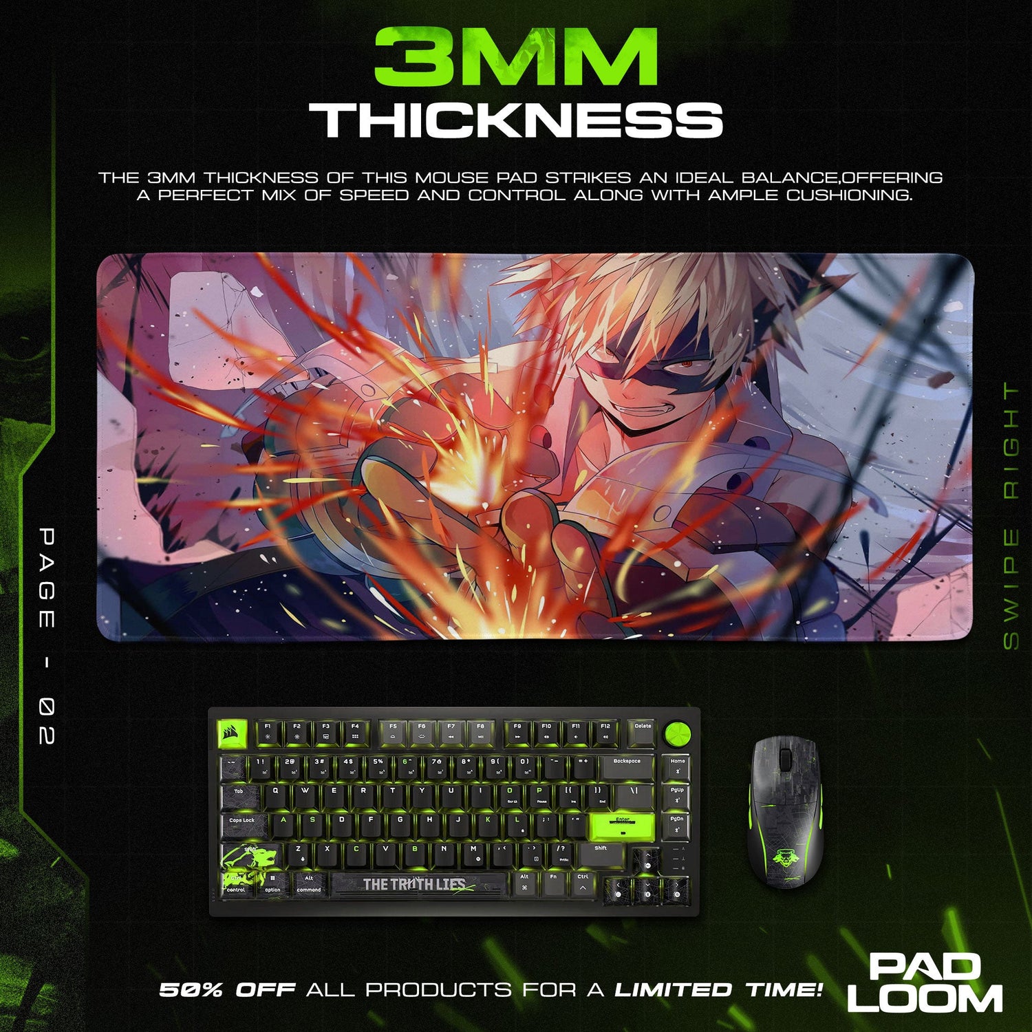 Bakugo Explosion Fury Mouse Pad, Anime Gaming Desk Mat Padloom
