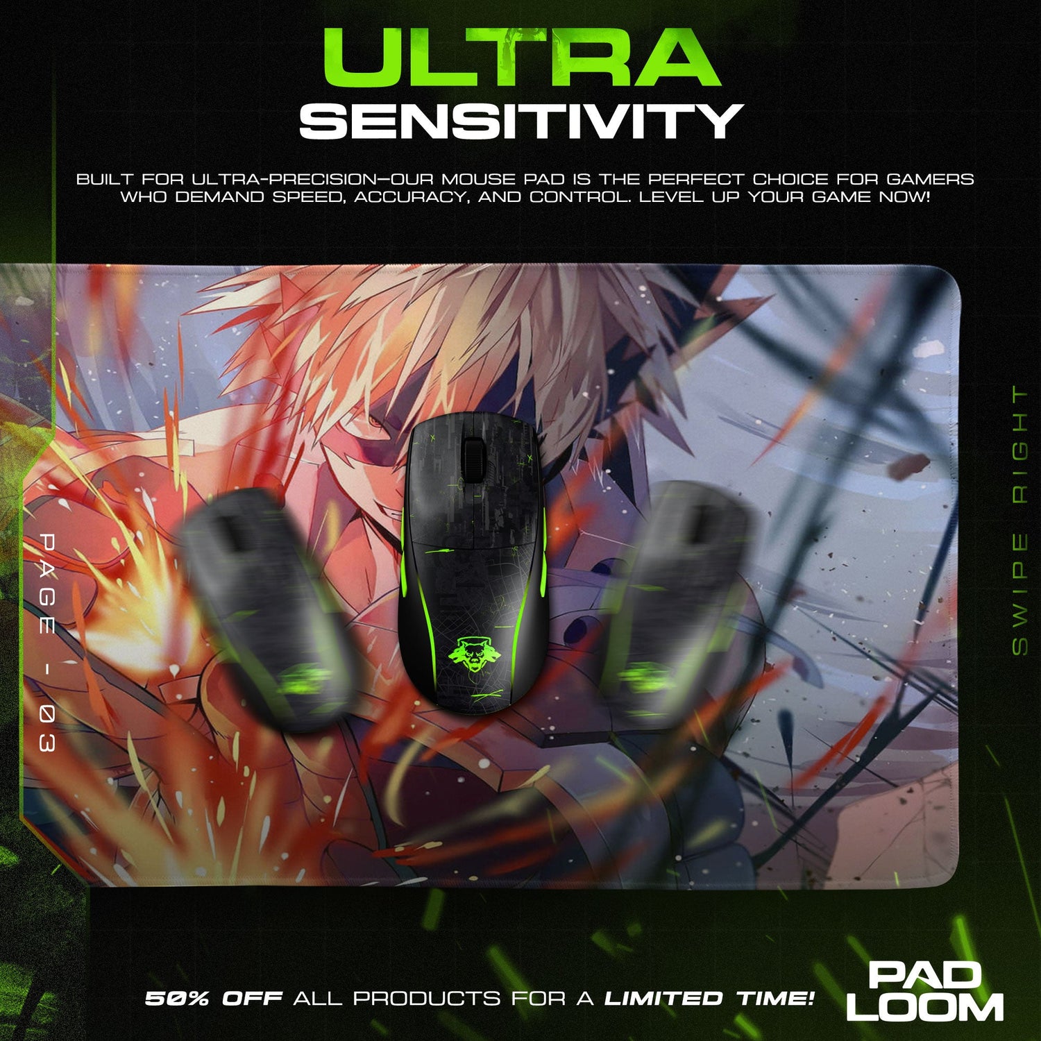 Bakugo Explosion Fury Mouse Pad, Anime Gaming Desk Mat Padloom