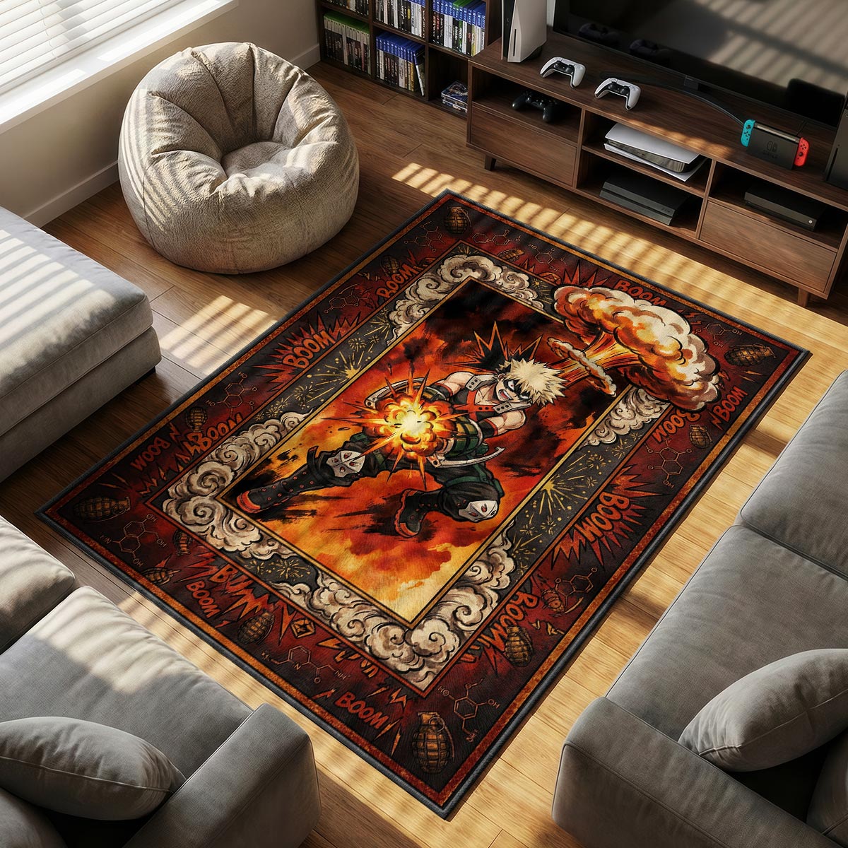 Bakugo Explosive themed area rug for home decor fans