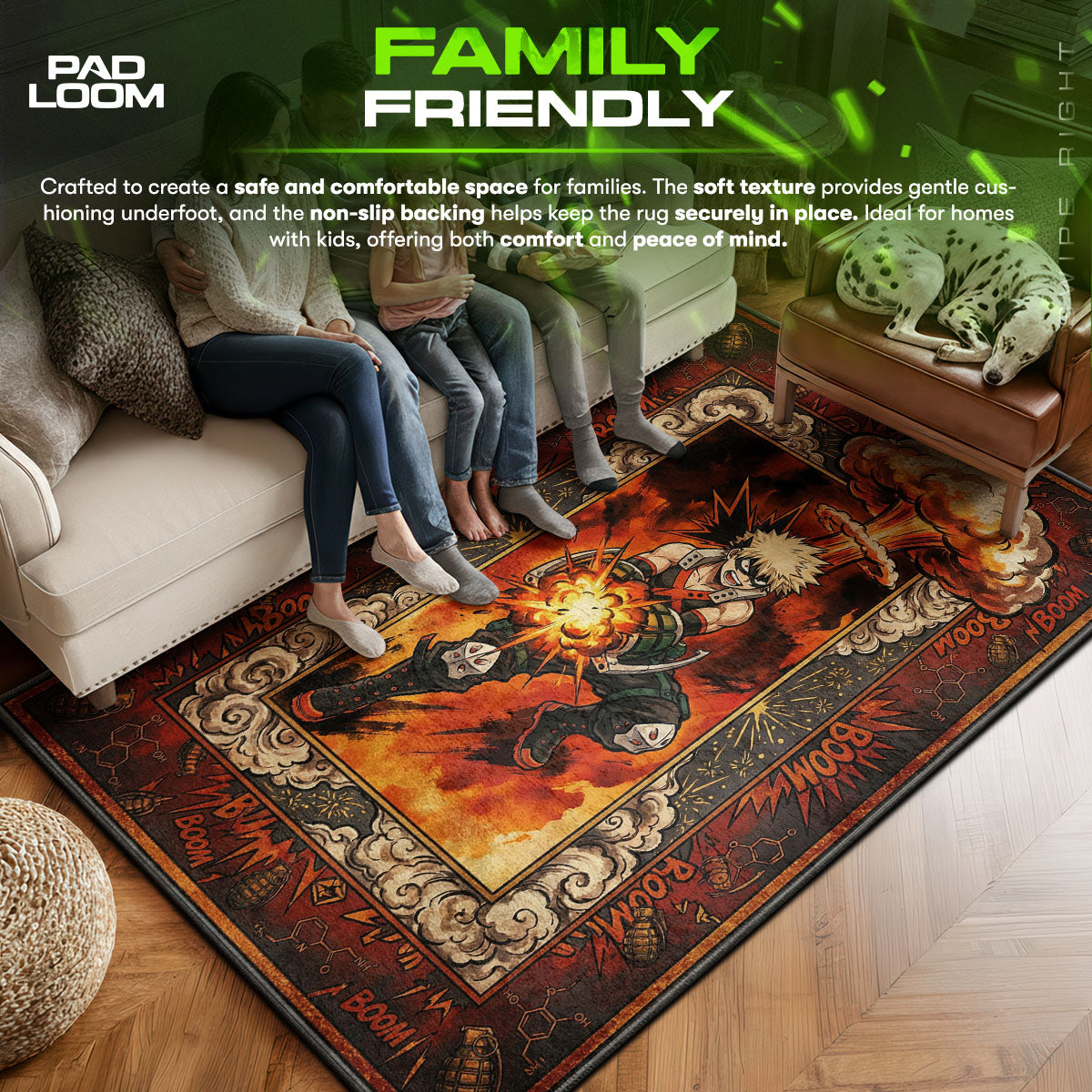 Bakugo area rug showing full home decor artwork