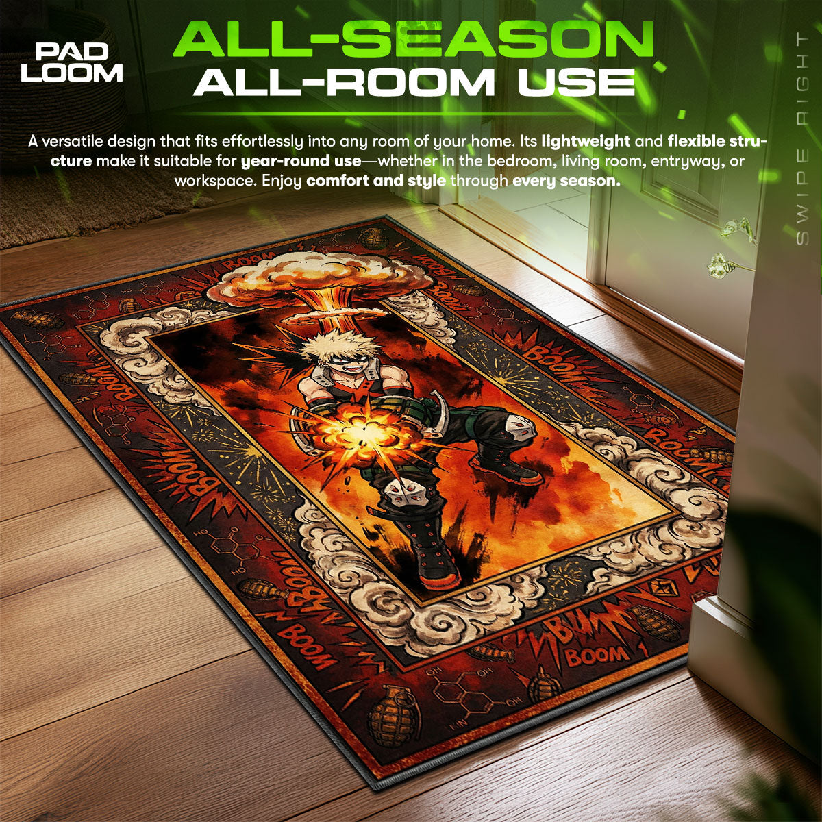 Bakugo Explosive Blast My Hero Academia Chair fan rug — premium quality print