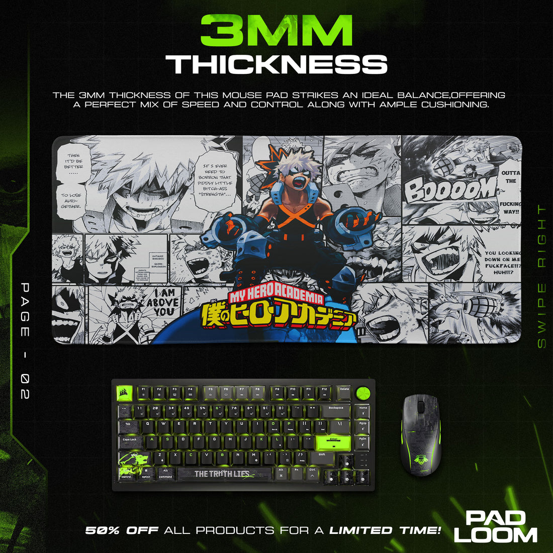 Bakugo Manga Panel Mouse Pad, Anime Gaming Desk Mat