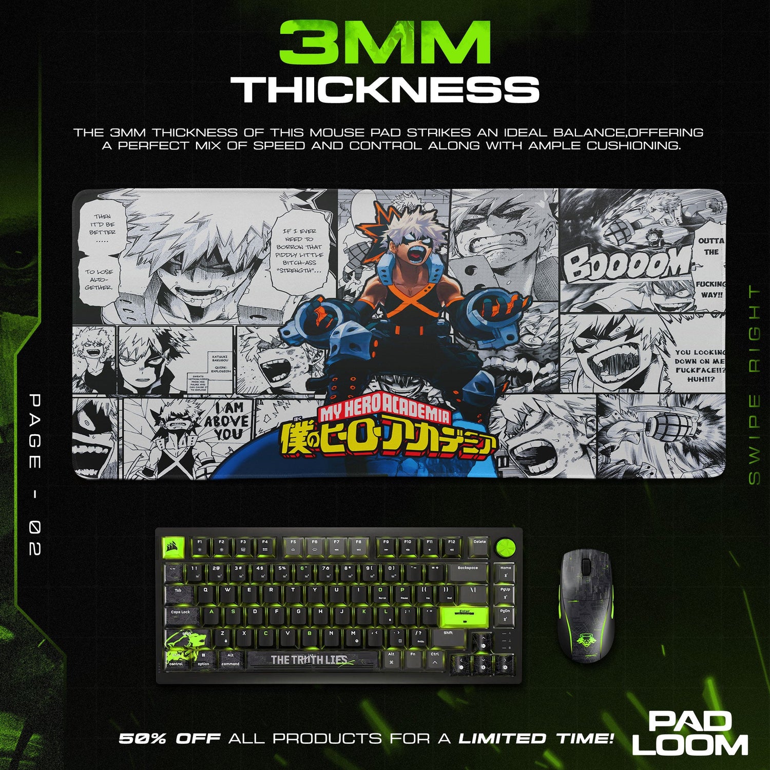 Bakugo Manga Panel Mouse Pad, Anime Gaming Desk Mat Padloom