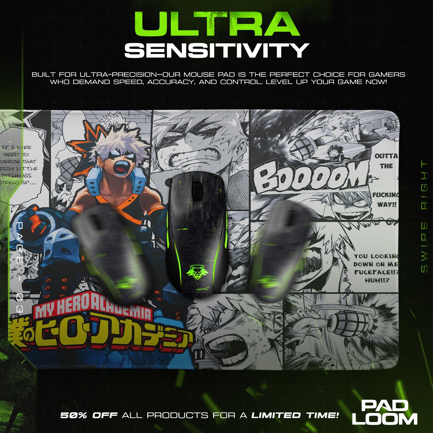 Bakugo Manga Panel Mouse Pad, Anime Gaming Desk Mat Padloom