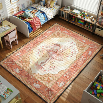 ballet bunny dancer rug with swans bows and ballet shoes girls room