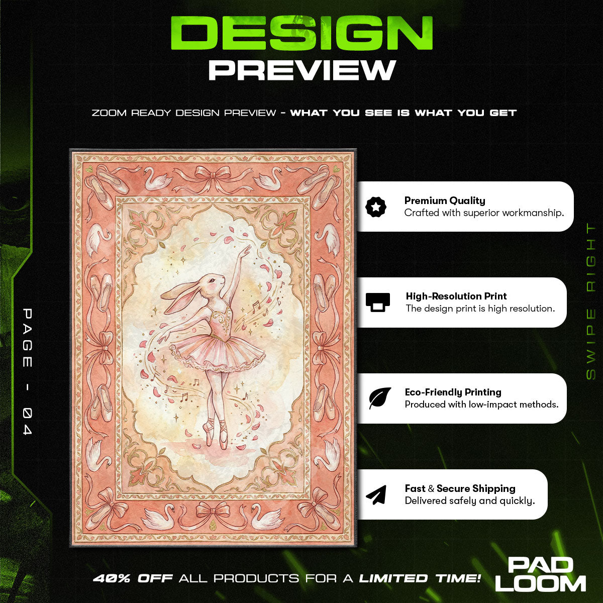 Ballet Bunny Dancer Rug – Girls Ballet Room Decor