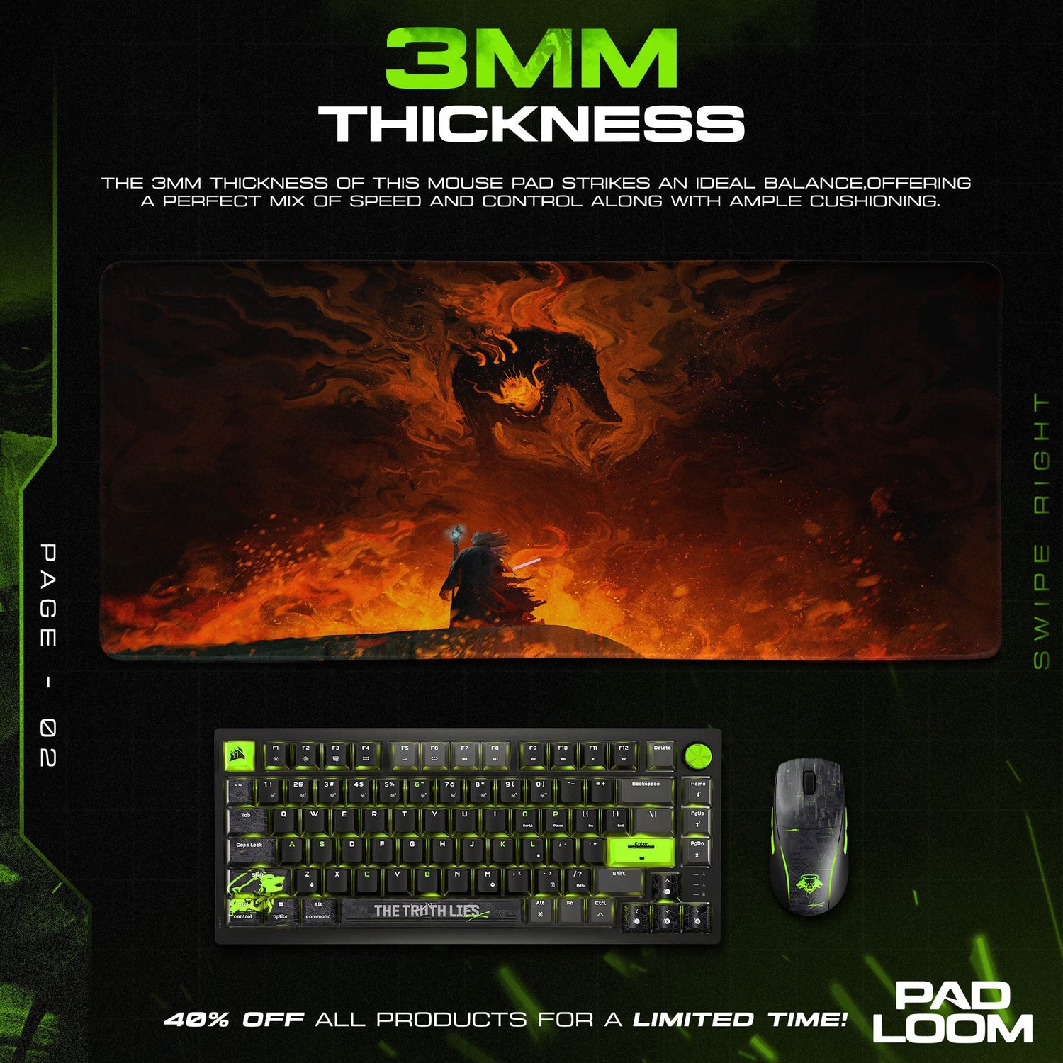 Balrog Showdown Mouse Pad, LOTR Lava Battle Gaming Desk Mat Padloom