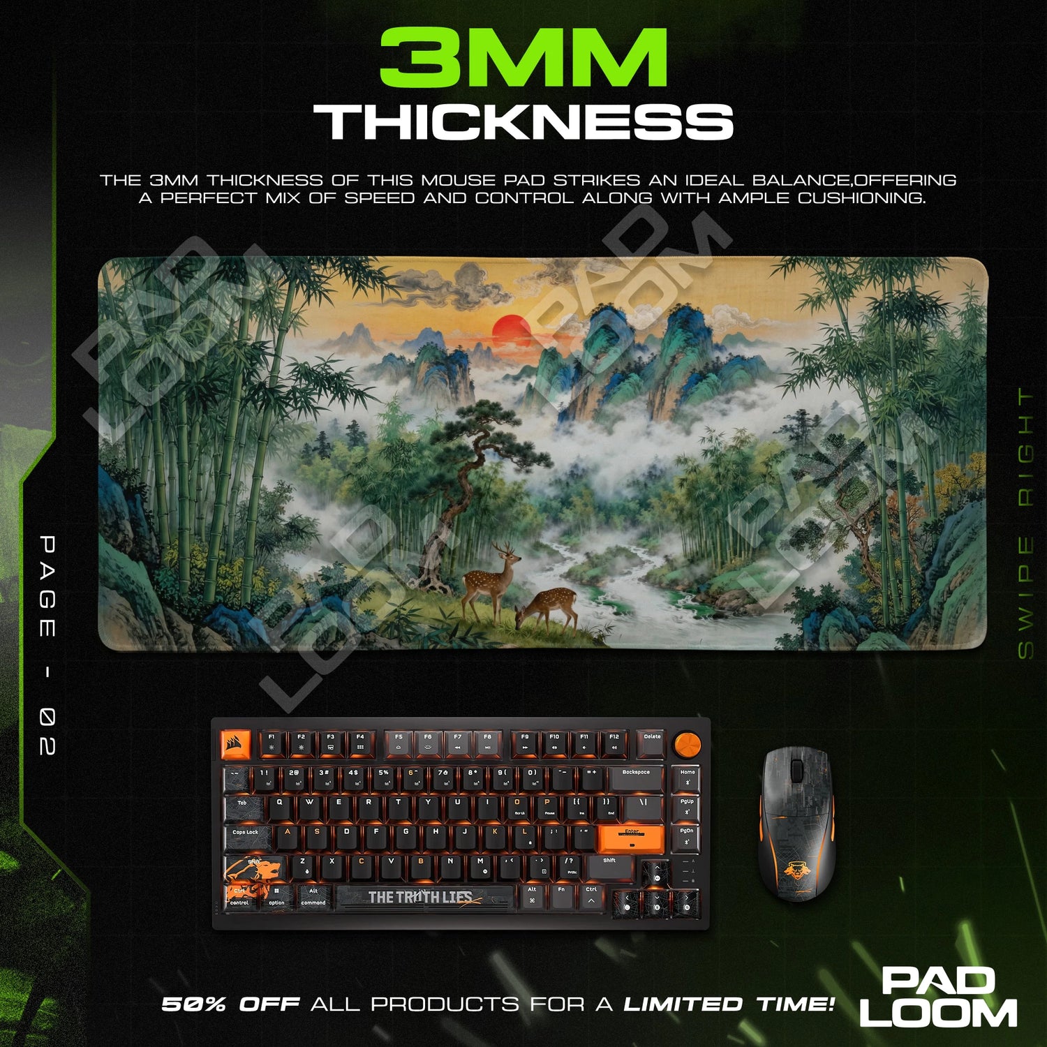 Bamboo Sunrise artwork close-up on the mouse pad surface