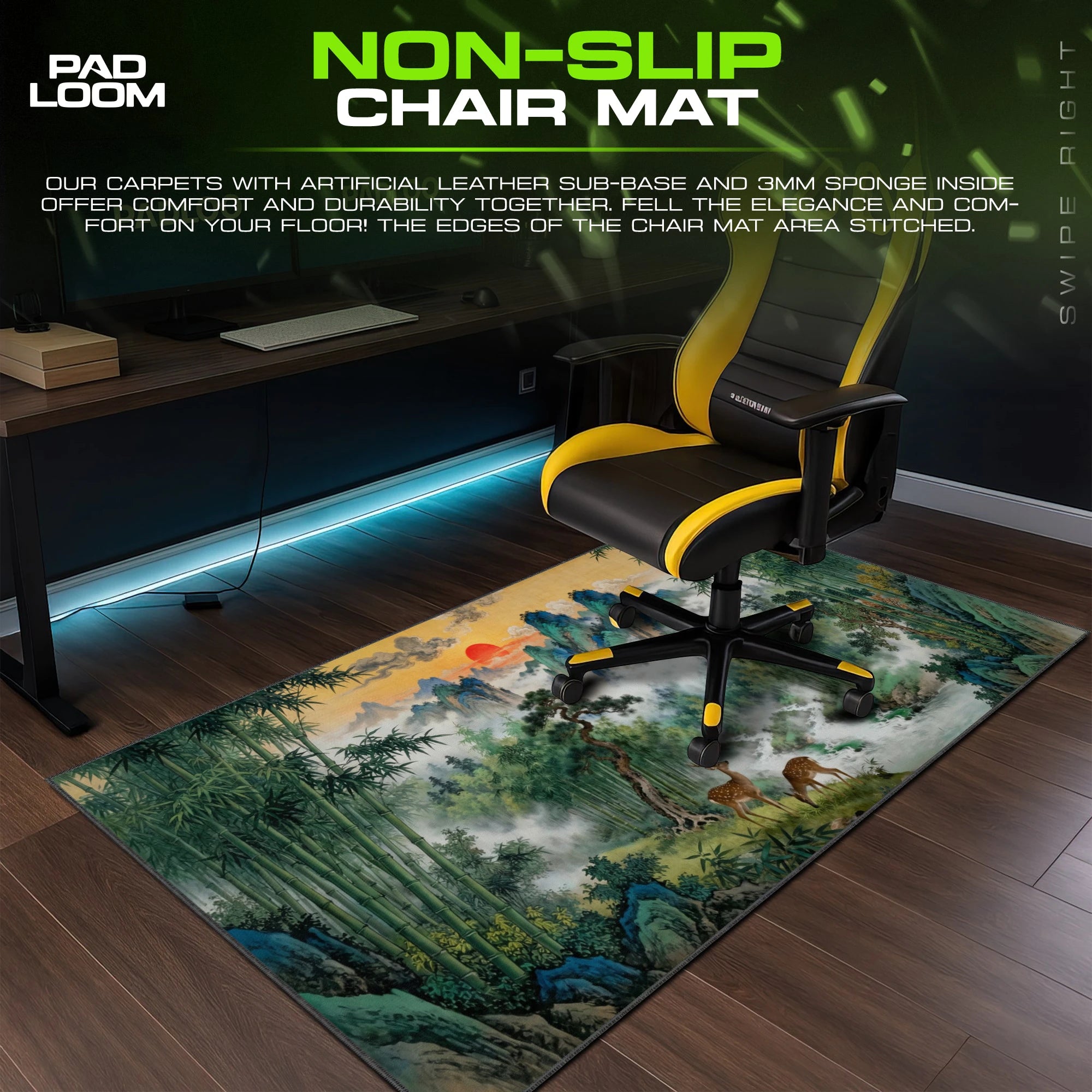 Bamboo Sunrise – stitched-edge, non-slip mouse pad detail