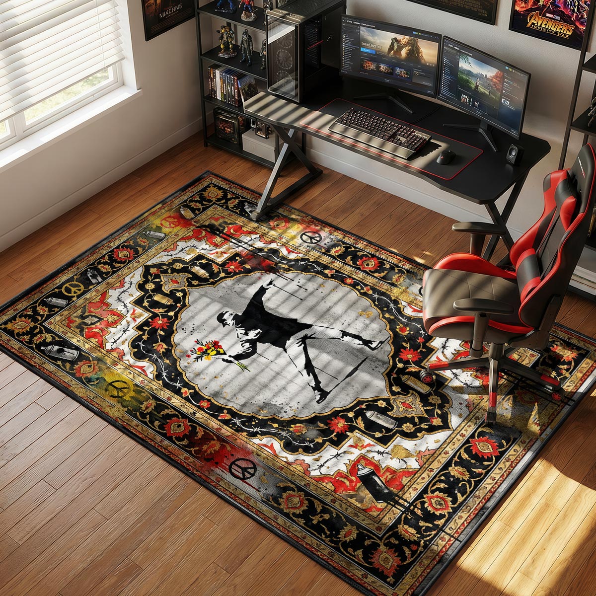 Banksy Flower Thrower Graffiti Street Decor rug — main product view