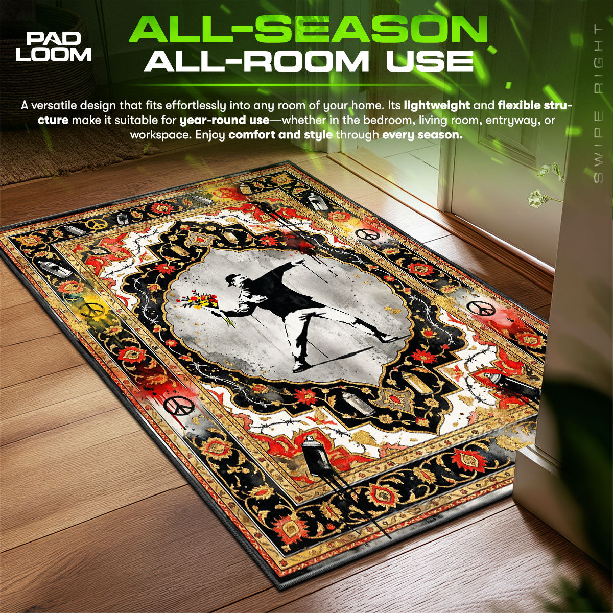 Banksy Flower Thrower Graffiti Street Decor fan rug — premium quality print