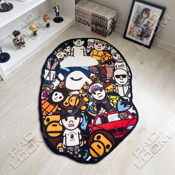 Bape Ape Head shaped area rug, die-cut man cave rug