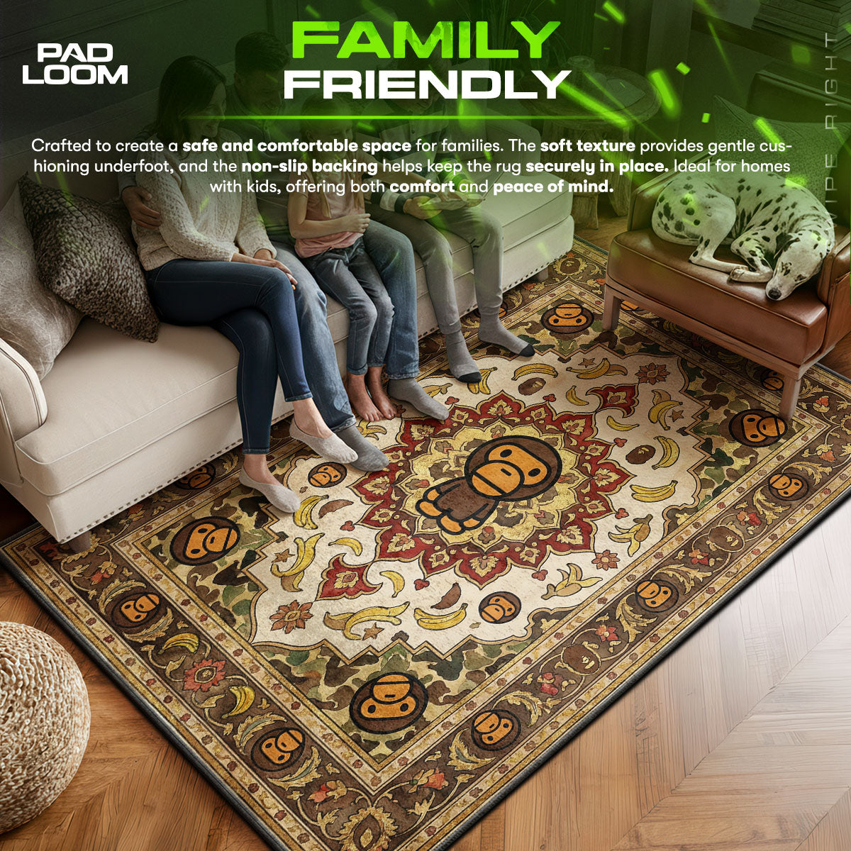 BAPE area rug showing full home decor artwork