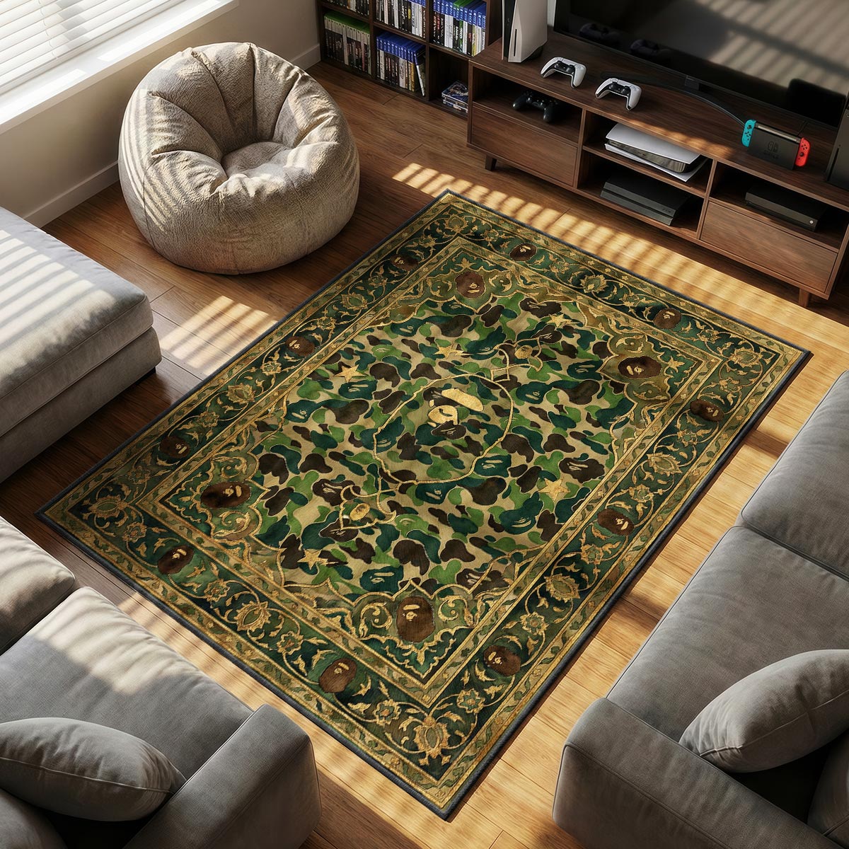 BAPE Camo themed area rug for Classic fans
