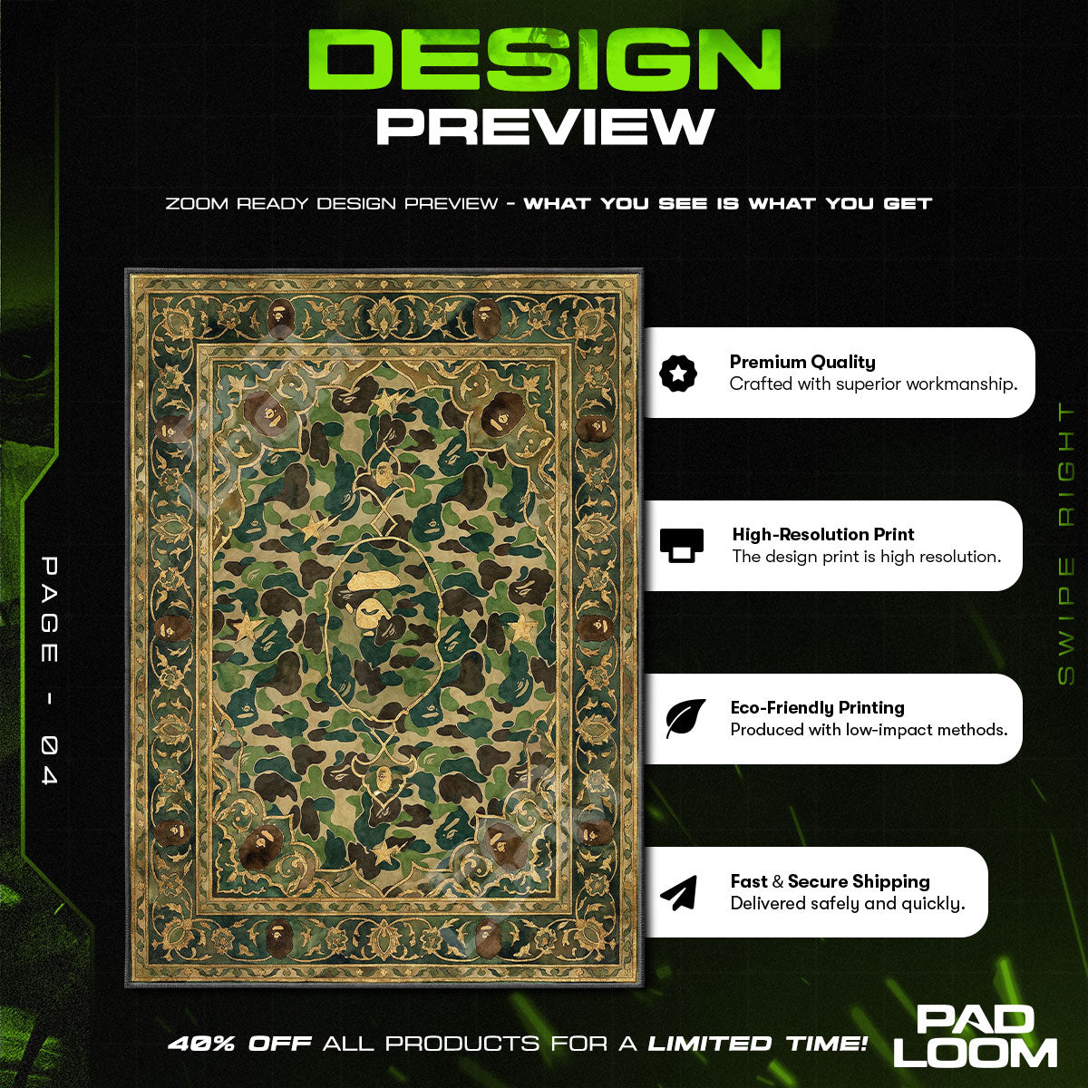 Floor character design printed on rug