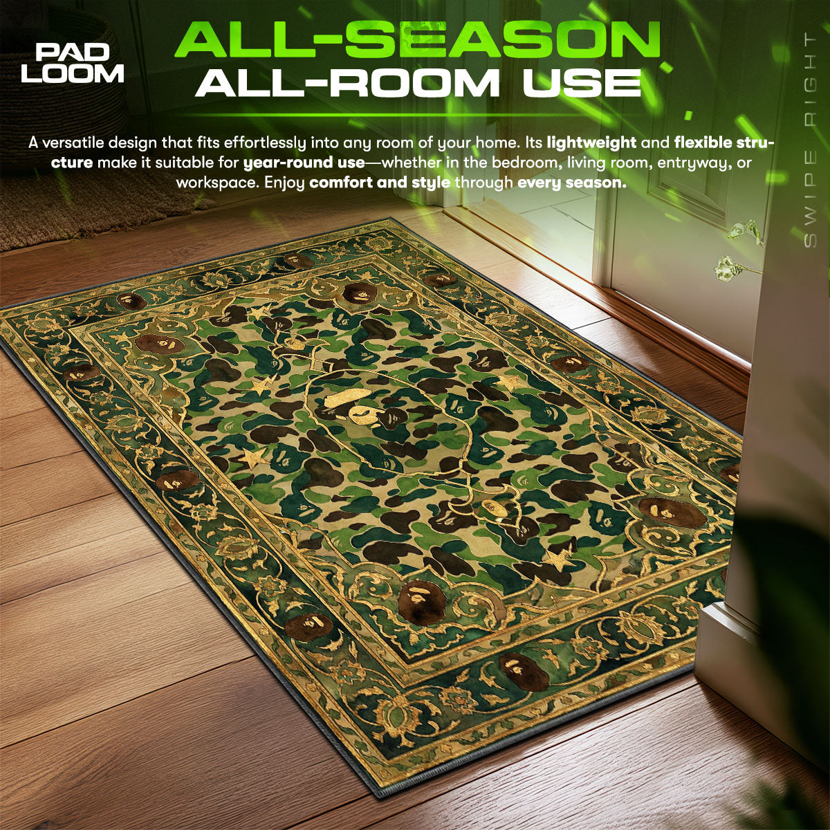 BAPE Camo Persian Sneakerhead Floor fan rug — premium quality print