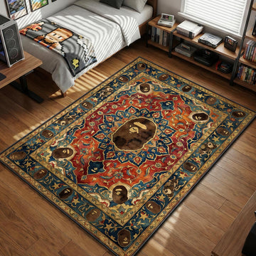 BAPE Ape Head Persian medallion blue orange gold hypebeast area rug