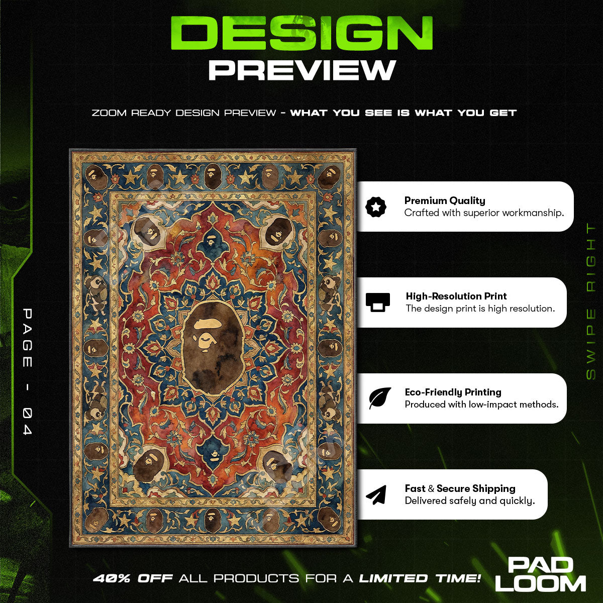 BAPE Floral Persian Rug - Streetwear Floor Mat