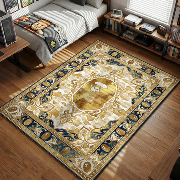 A Bathing Ape Camo Persian Gold and Navy hypebeast area rug
