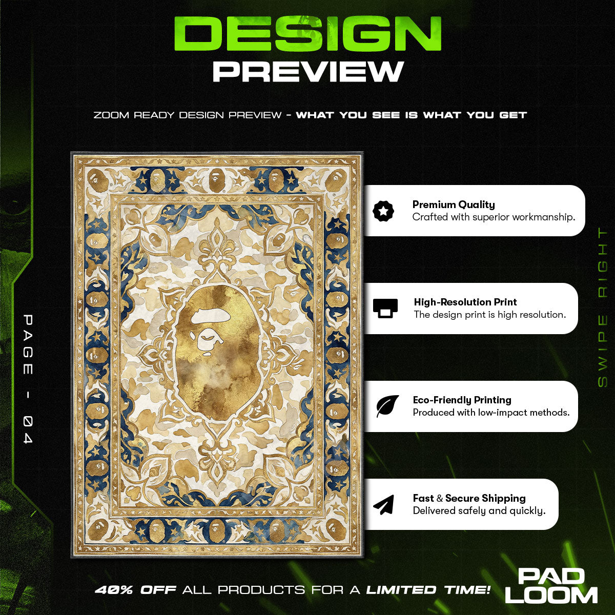 Floor character design printed on rug