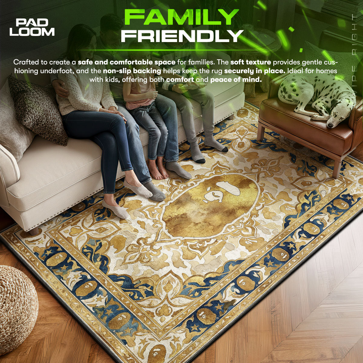 BAPE area rug showing full home decor artwork